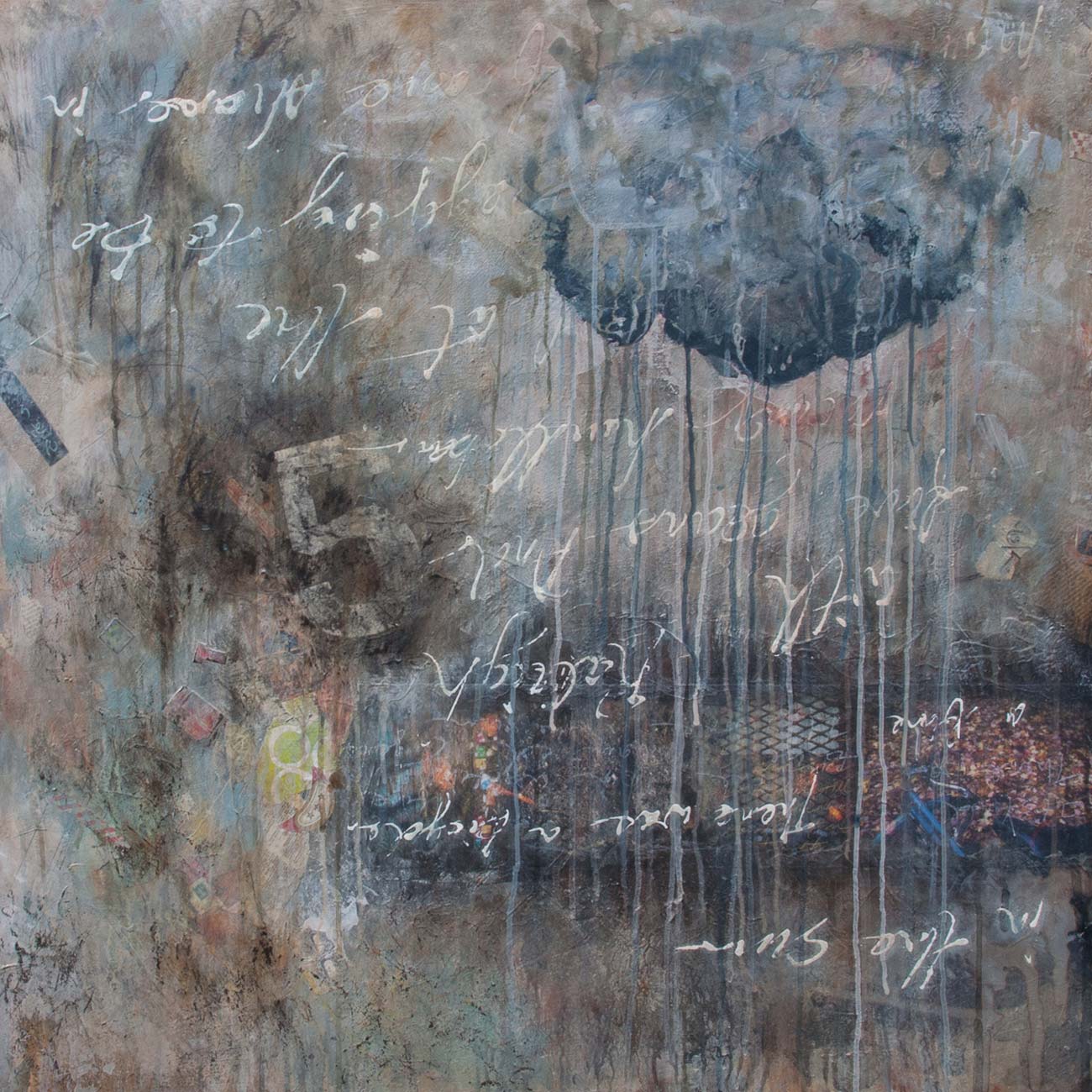 Riding the Storm, 2013, mixed media on wood, 36" x 36"